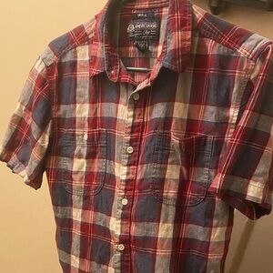 American Rag Men's Red and Blue Checkered Shirt